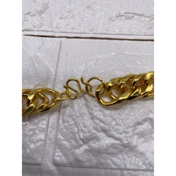 Bulky Cuban Chain Jewelry Gold Tone Unisex Fashion Jewelry Set Necklace and Brac - Picture 9 of 13